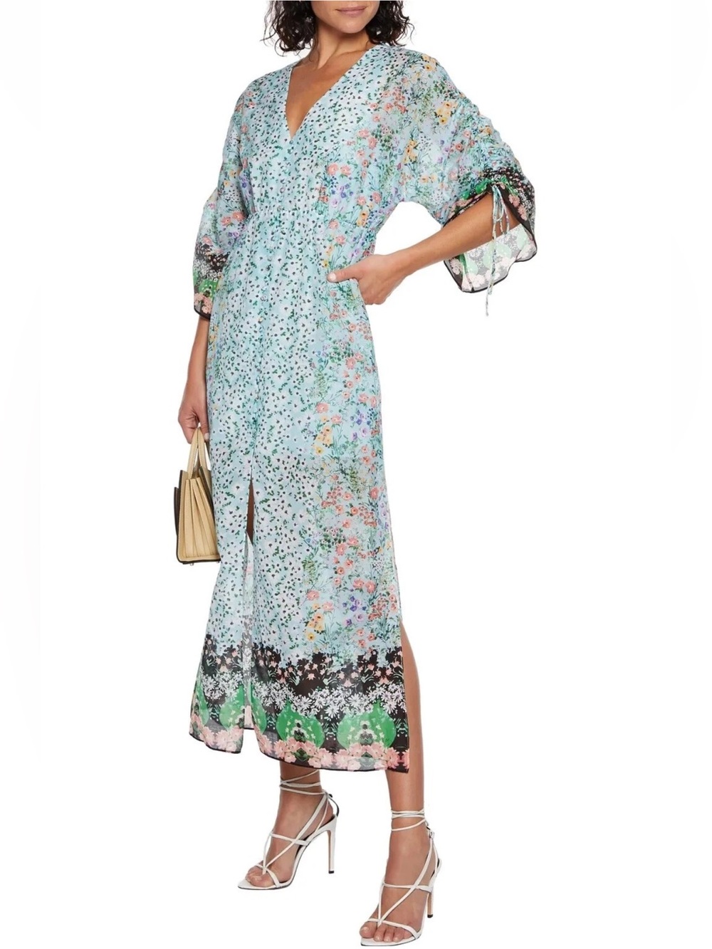 ALICE + OLIVIA Arlinda Button Front Maxi Dress size 10 V-Neck Midi Light Blue